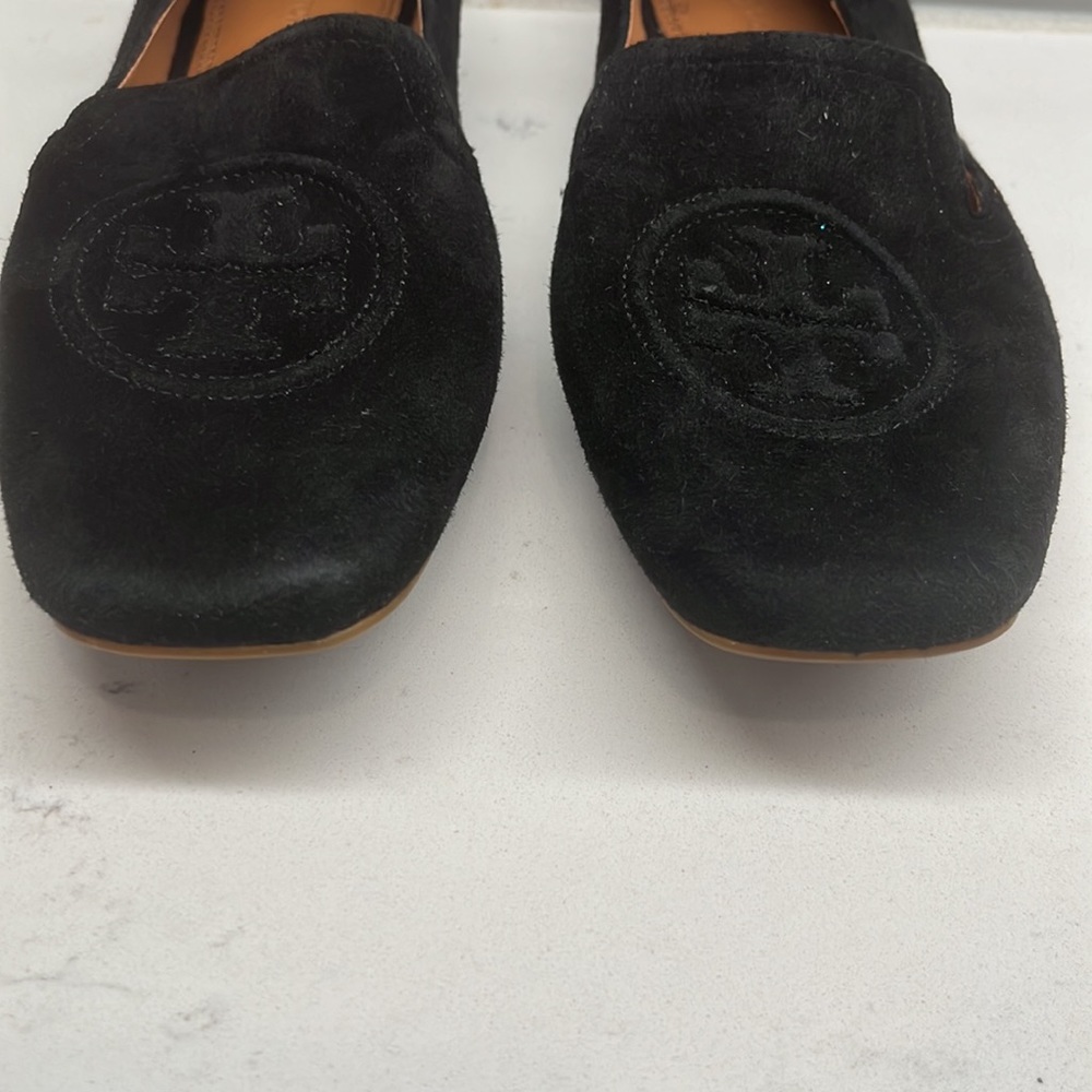 Tory Burch Black Suede Logo Slip-On Loafers - Picture 8 of 8